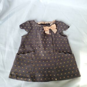 Catherine Malandrino Dress Gray Metallic Gold Peach Cap Sleeve Baby Girl 6-9 Mon